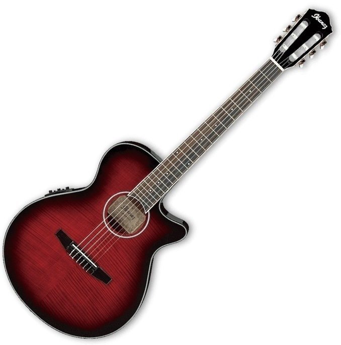 Guitare Jumbo acoustique-électrique Ibanez AEG 24NII Transparent Hibiscus Red Sunburst