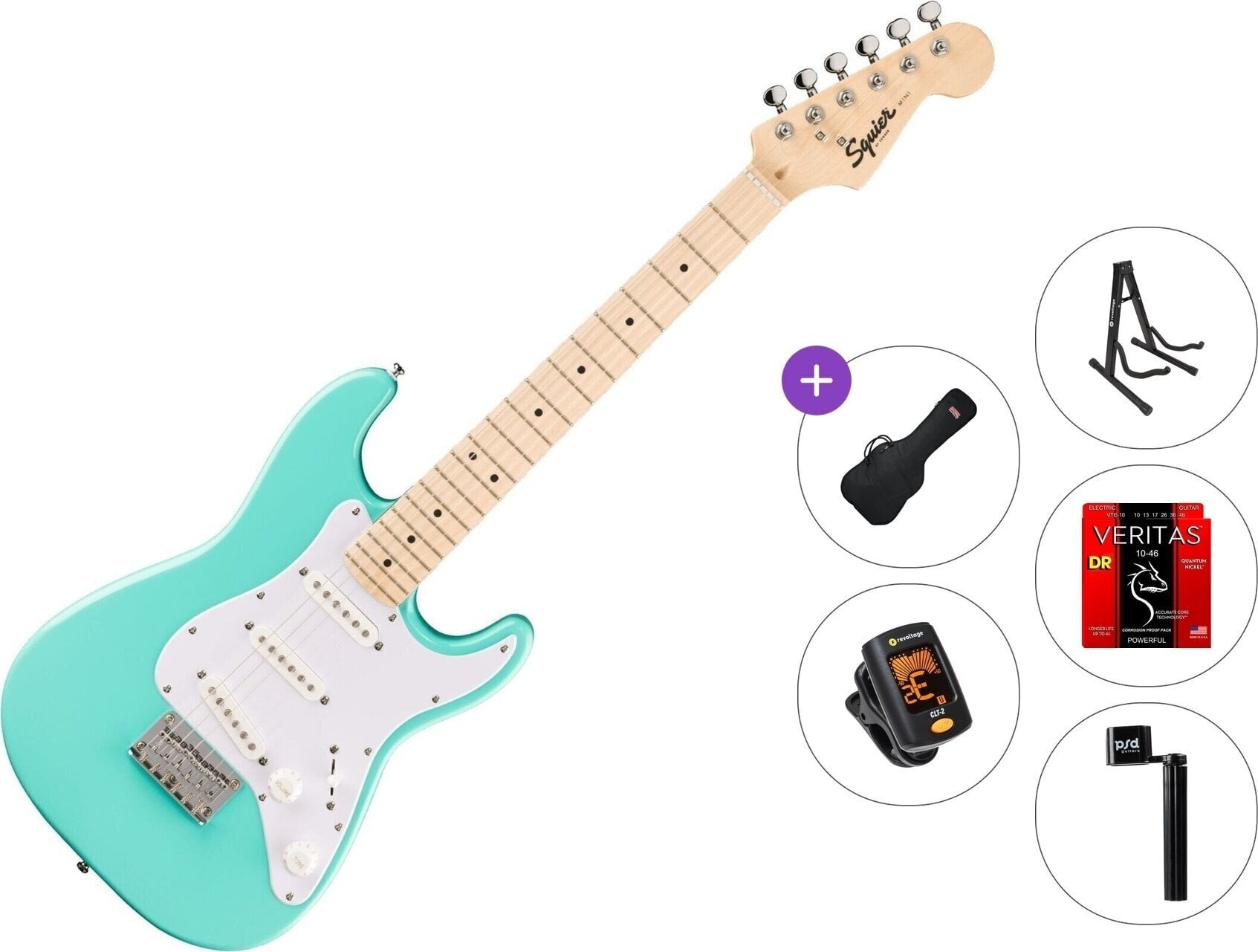 Elektriska gitarrer Fender Squier Mini Stratocaster MN Standard SET Sea Foam Green Elektriska gitarrer