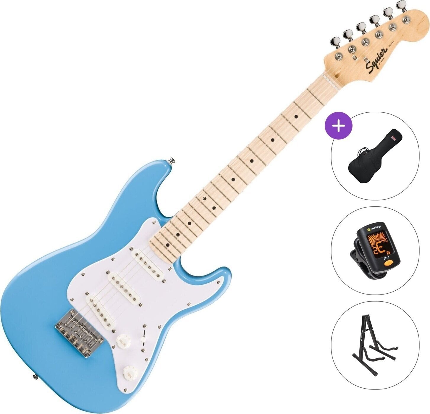 Elektriska gitarrer Fender Squier Mini Stratocaster MN Basic SET California Blue Elektriska gitarrer