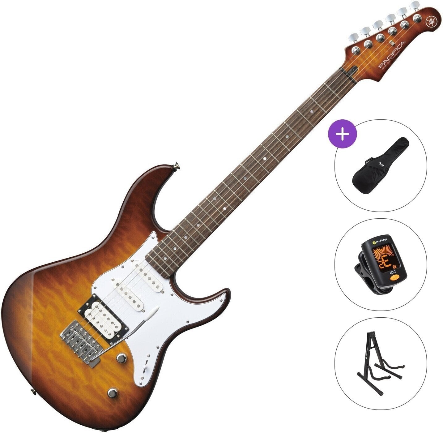 Elektrikitarr Yamaha Pacifica 212V QM Basic SET Tobacco Brown Sunburst Elektrikitarr