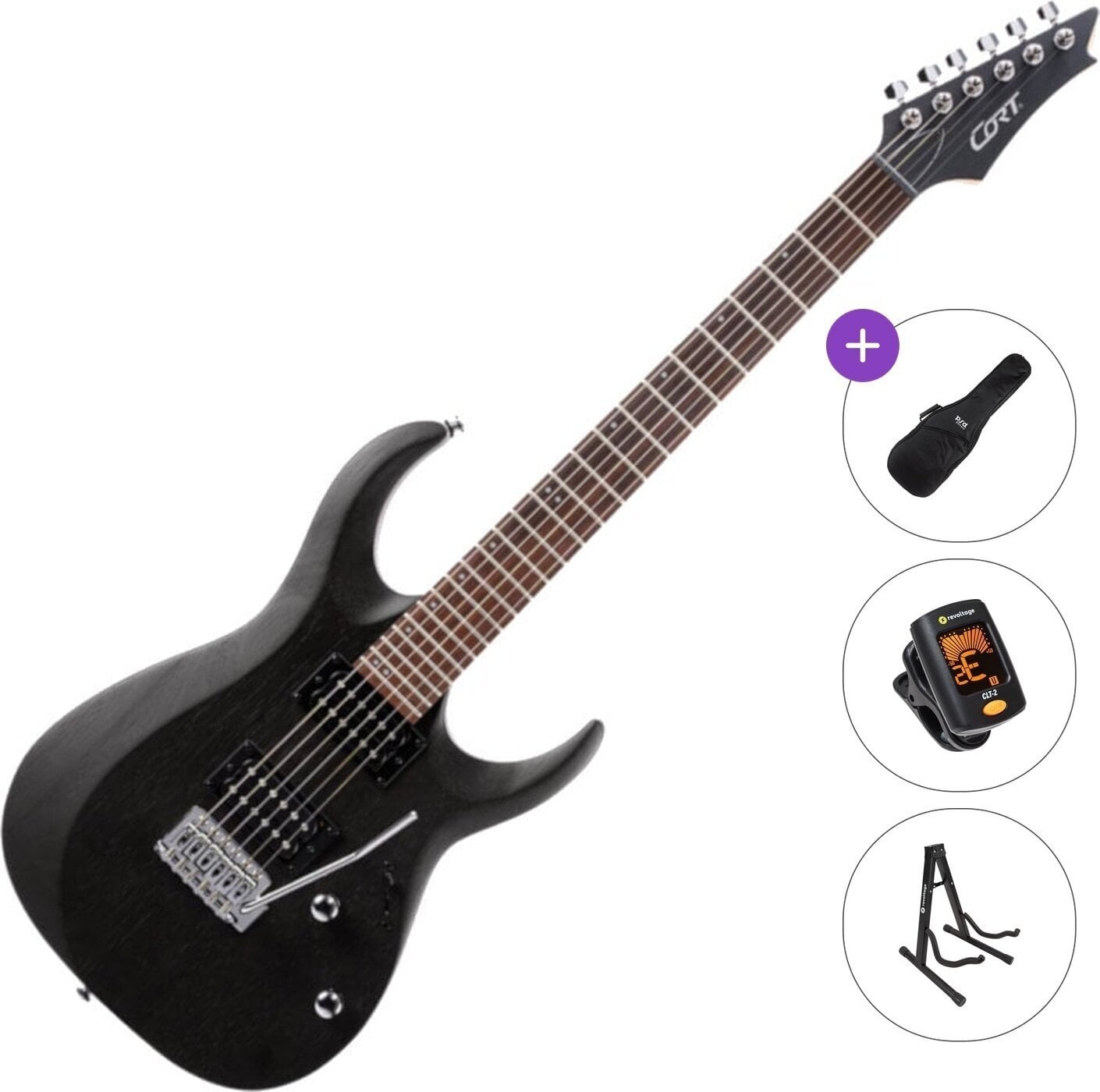 Elektrikitarr Cort X100 Basic SET Open Pore Black Elektrikitarr