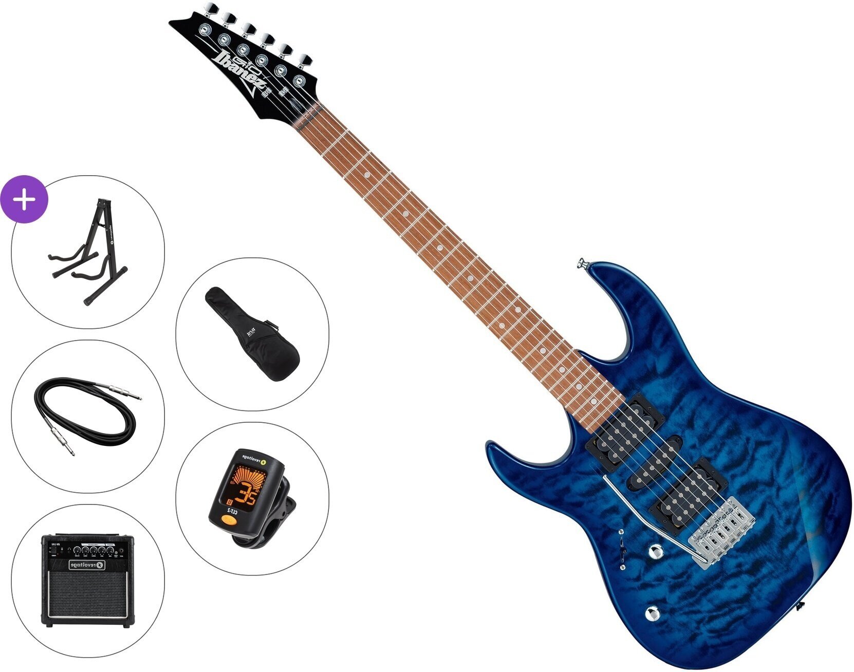Chitarra Elettrica Ibanez GRX70QAL-TBB Premium SET Transparent Blue Burst Chitarra Elettrica