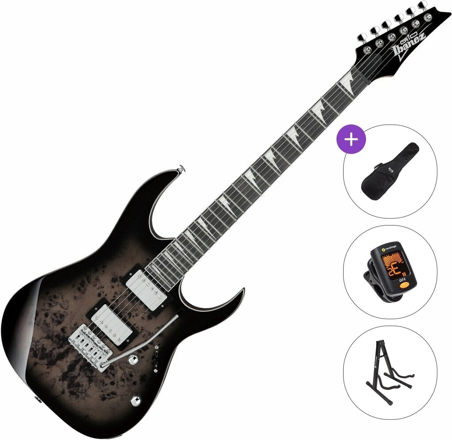 Elektrikitarr Ibanez GRG220PA1-BKB Basic SET Transparent Brown Black Sunburst Elektrikitarr