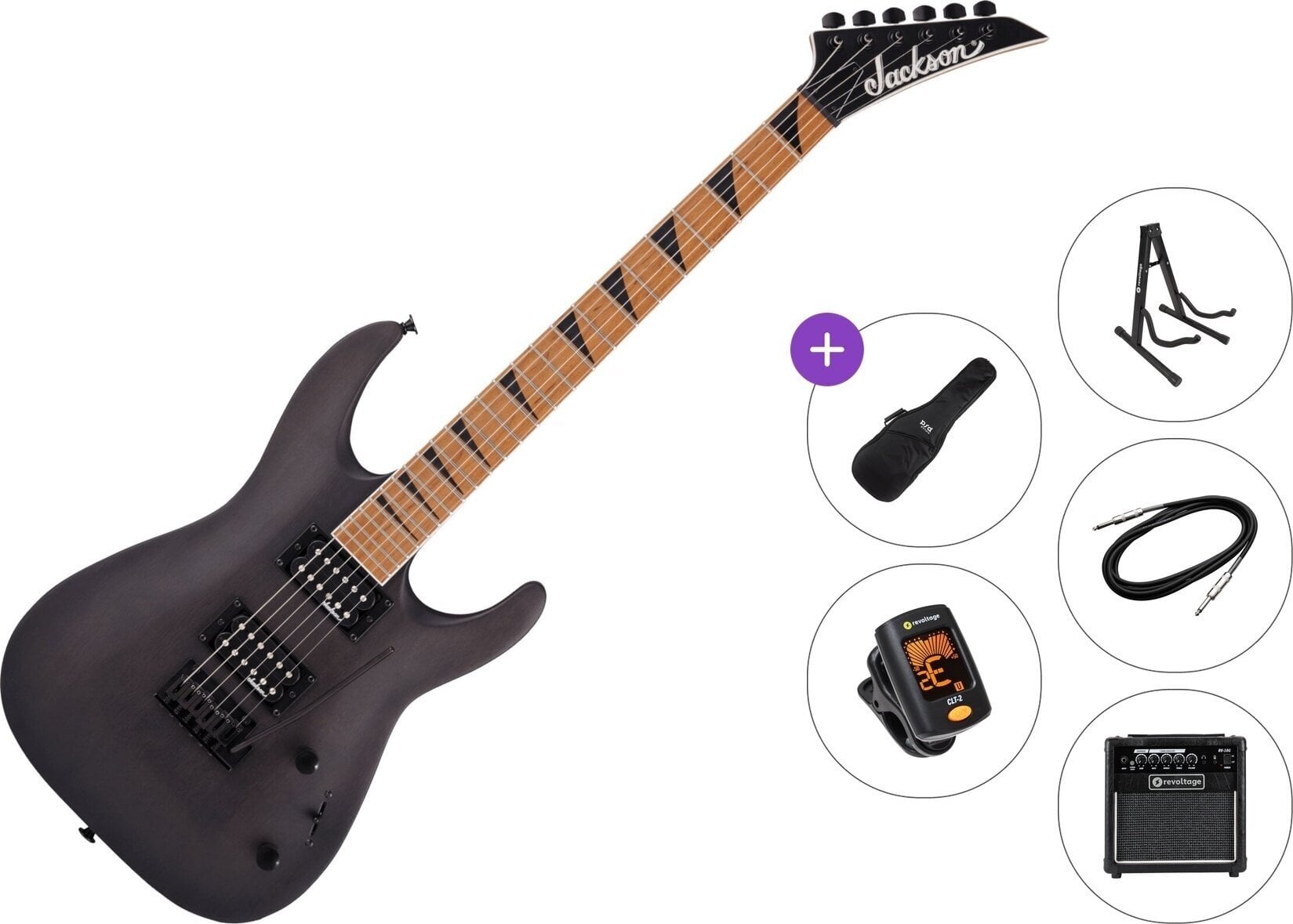 Chitarra Elettrica Jackson JS Series Dinky Arch Top JS24 DKAM Caramelized MN Premium SET Black Satin Chitarra Elettrica
