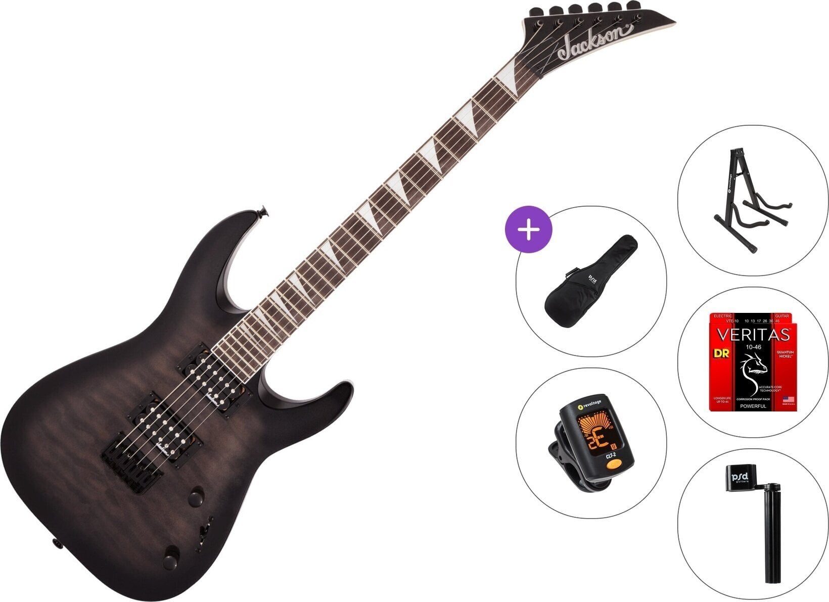 Elektrikitarr Jackson JS Series Dinky Arch Top JS32Q DKA HT AH Standard SET Transparent Black Burst Elektrikitarr