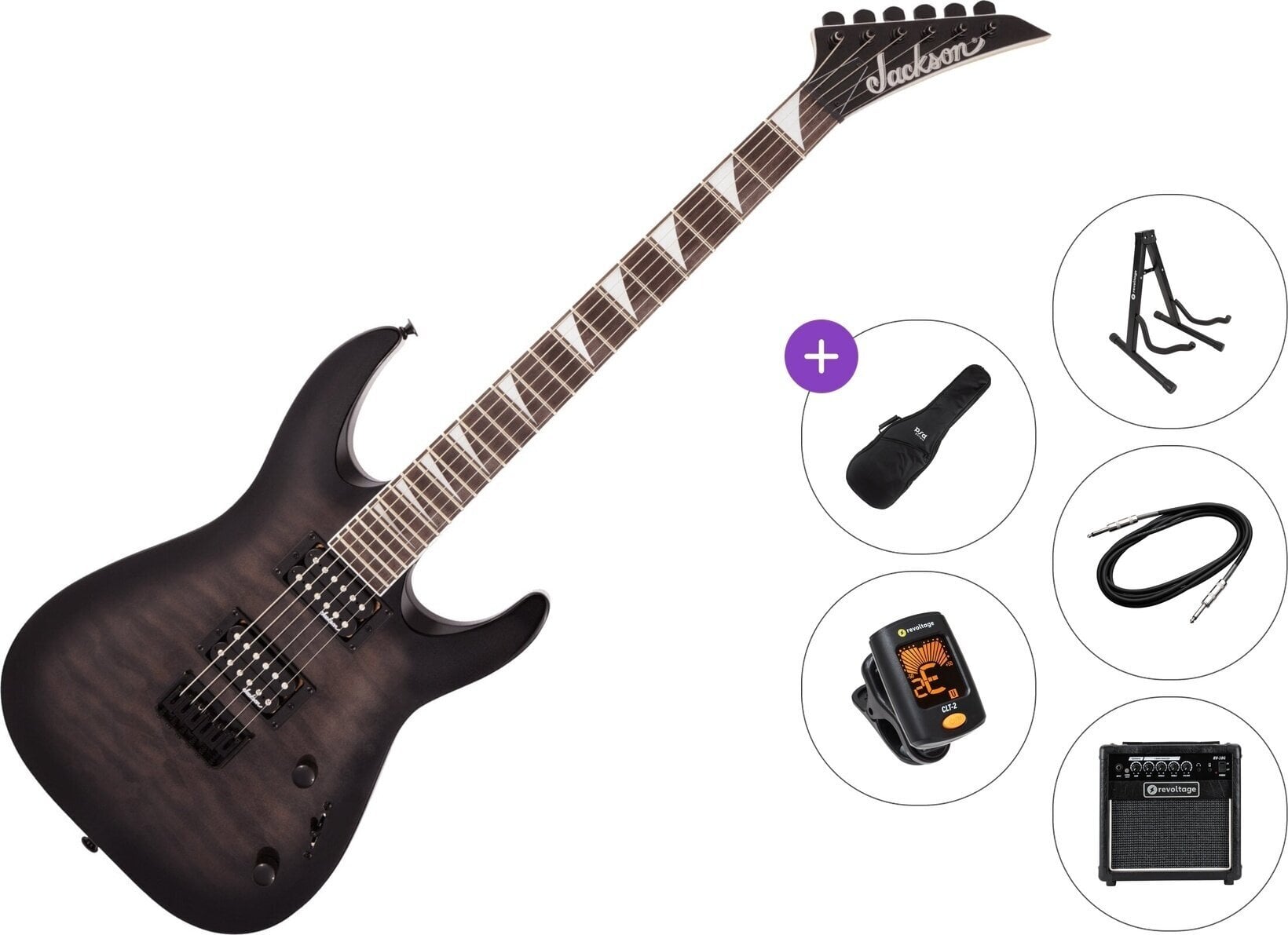 Elektrikitarr Jackson JS Series Dinky Arch Top JS32Q DKA HT AH Premium SET Transparent Black Burst Elektrikitarr