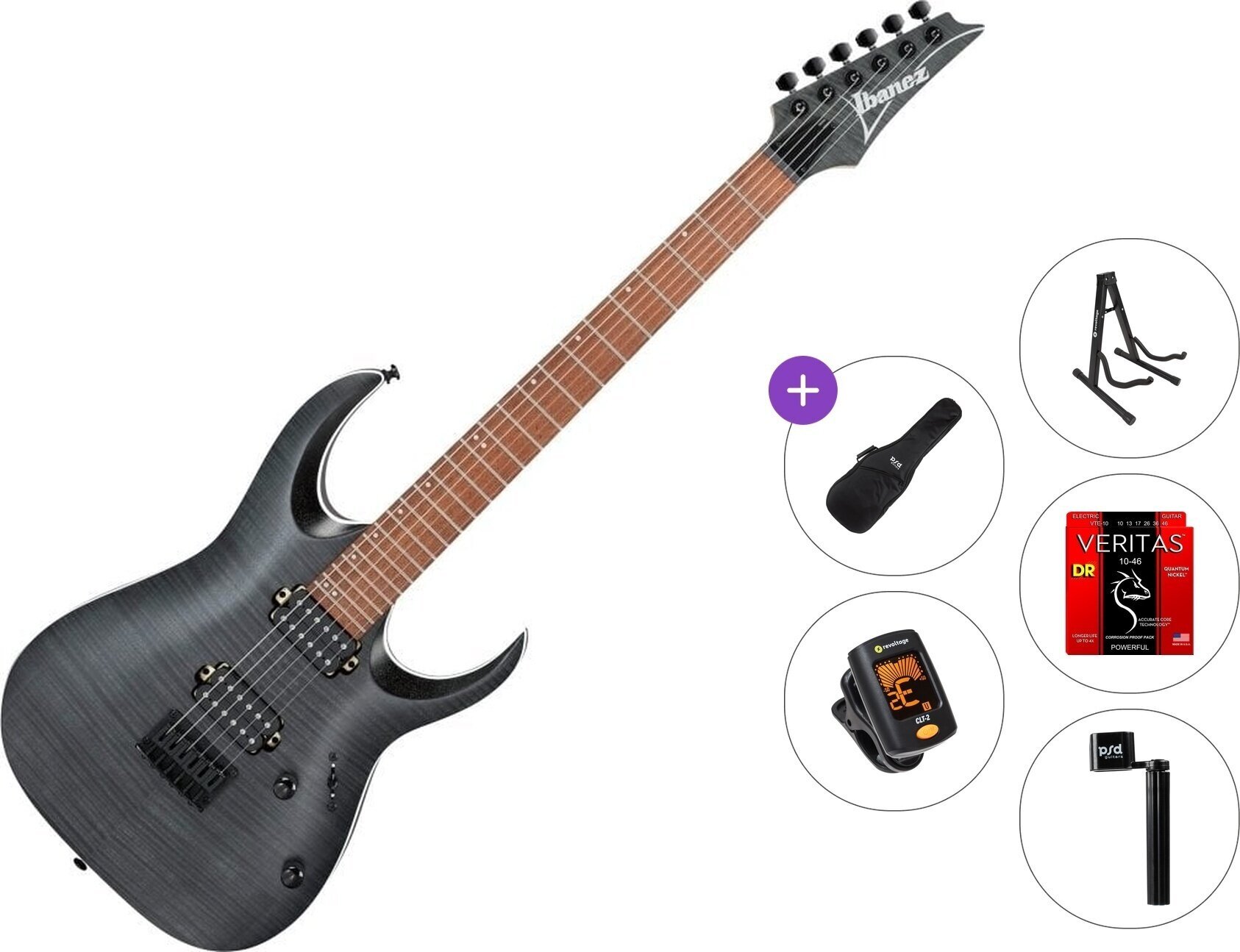 Elektrische gitaar Ibanez RGA42FM-TGF Standard SET Transparent Gray Flat Elektrische gitaar
