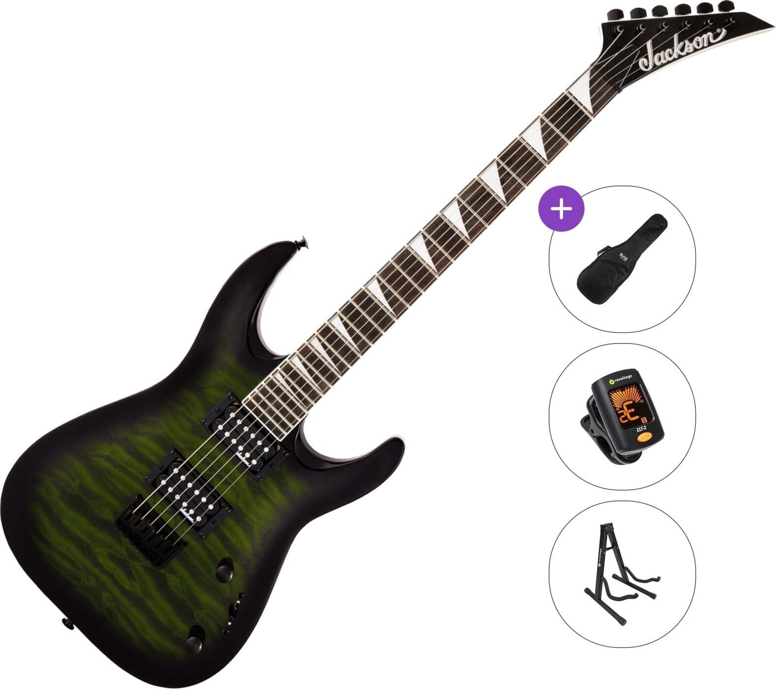Elektrikitarr Jackson JS Series Dinky Arch Top JS32Q DKA HT AH Basic SET Transparent Green Burst Elektrikitarr