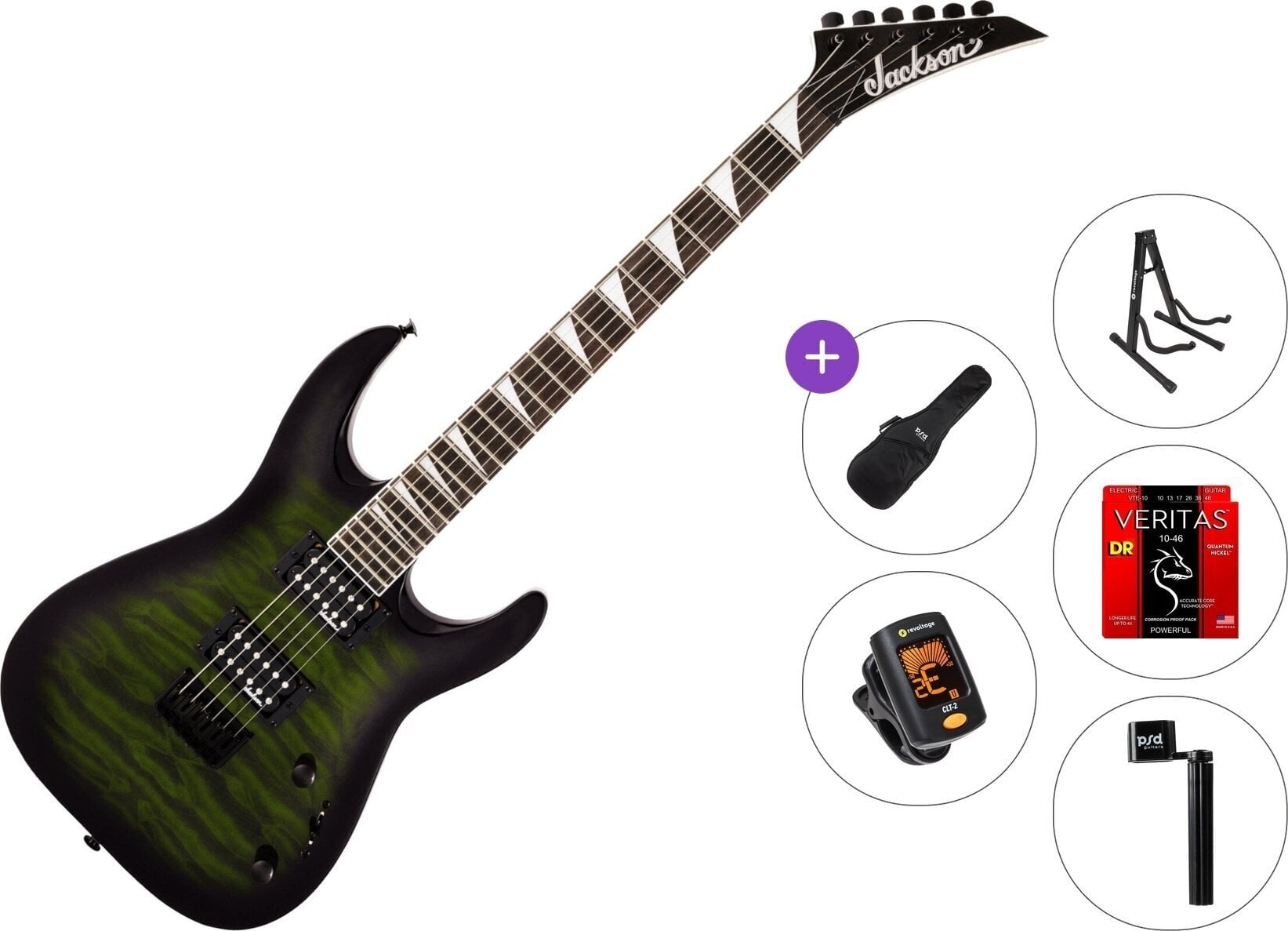 Chitarra Elettrica Jackson JS Series Dinky Arch Top JS32Q DKA HT AH Standard SET Transparent Green Burst Chitarra Elettrica
