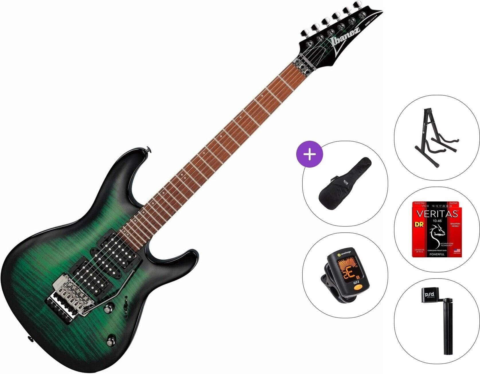 Elektromos gitár Ibanez KIKOSP3-TEB Standard SET Transparent Emerald Burst Elektromos gitár