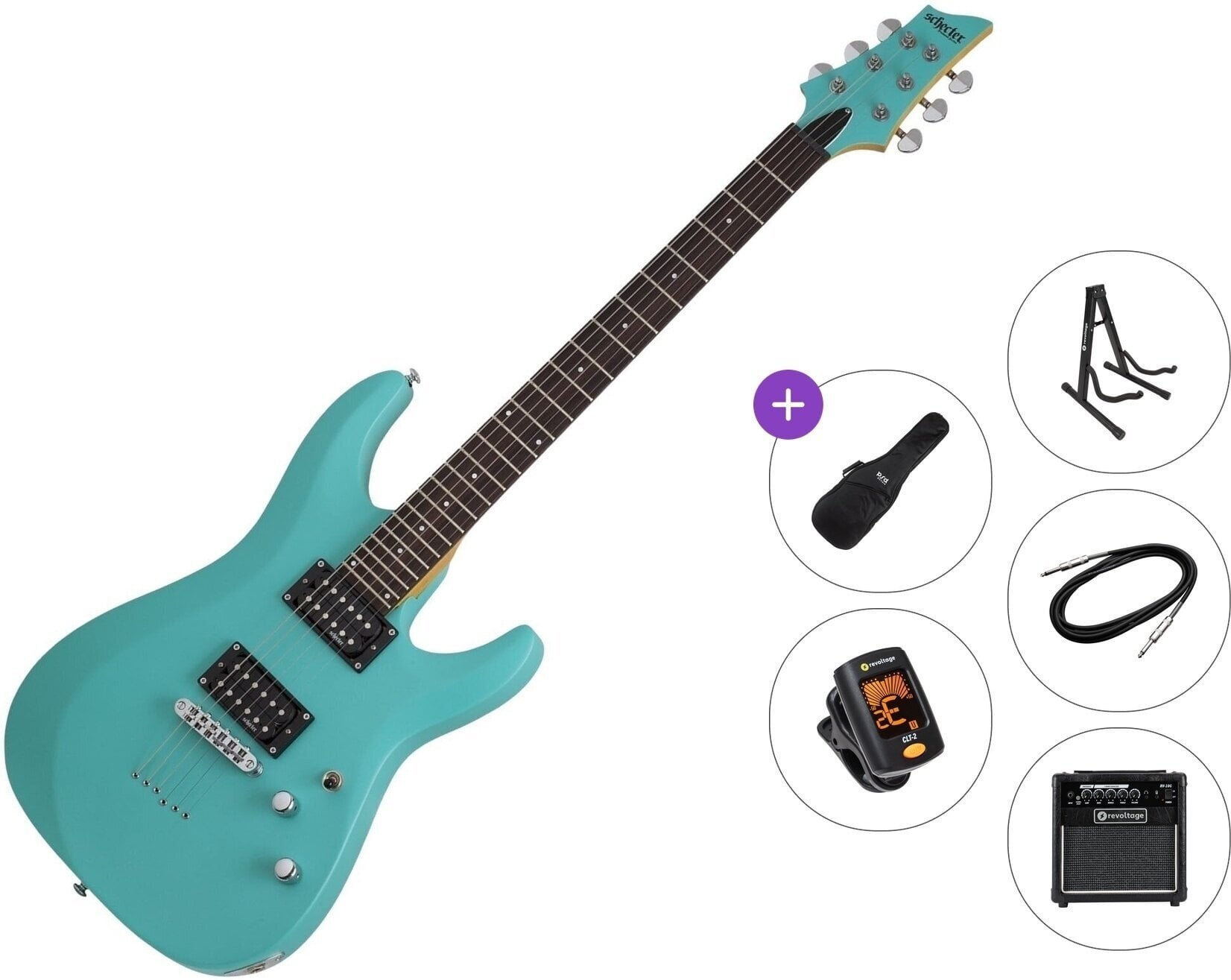Elektrikitarr Schecter C-6 Deluxe Premium SET Satin Aqua Elektrikitarr