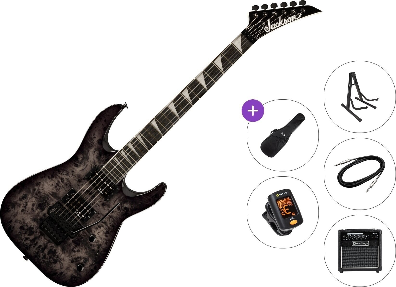 Elektrikitarr Jackson JS Series Dinky JS32 AH Premium SET Transparent Black Elektrikitarr
