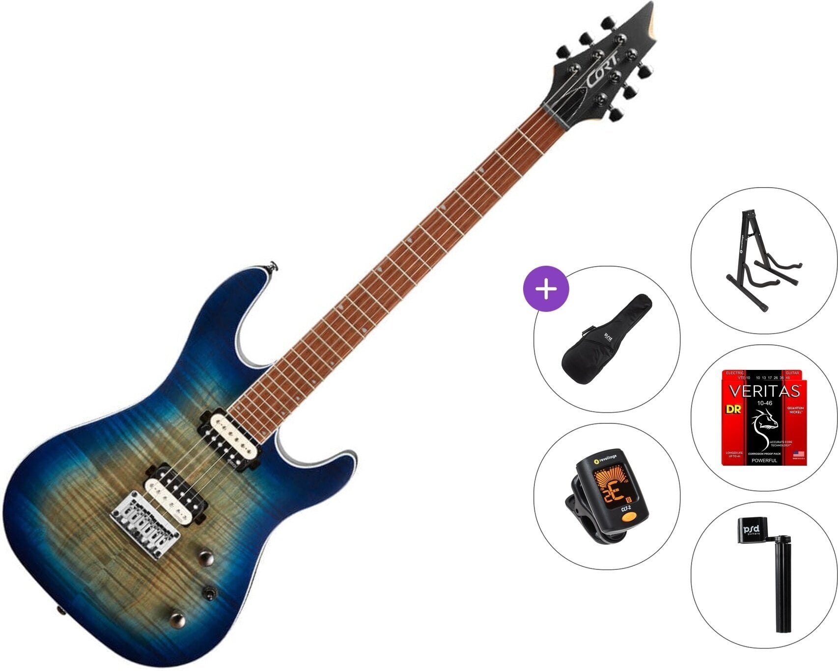 Elektromos gitár Cort KX300 Standard SET Open Pore Cobalt Burst Elektromos gitár
