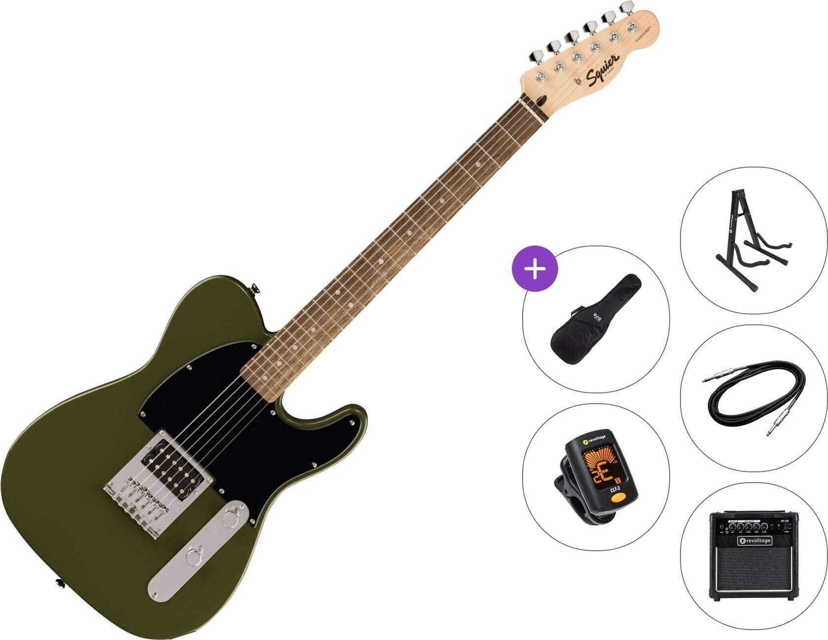 Elektrikitarr Fender Squier Sonic Esquire H LRL Premium SET Olive Elektrikitarr