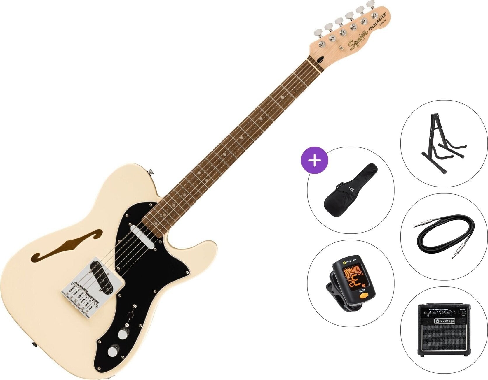 Chitarra Elettrica Fender Squier Affinity Series Telecaster Thinline LRL Premium SET Olympic White Chitarra Elettrica