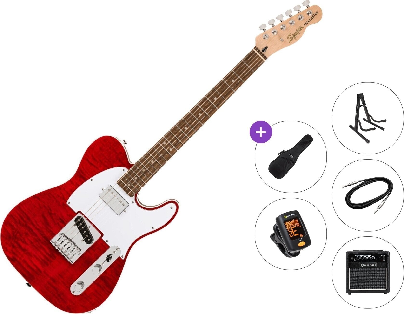 Chitarra Elettrica Fender Squier Affinity Series Telecaster FMT SH LRL Premium SET Crimson Red Transparent Chitarra Elettrica