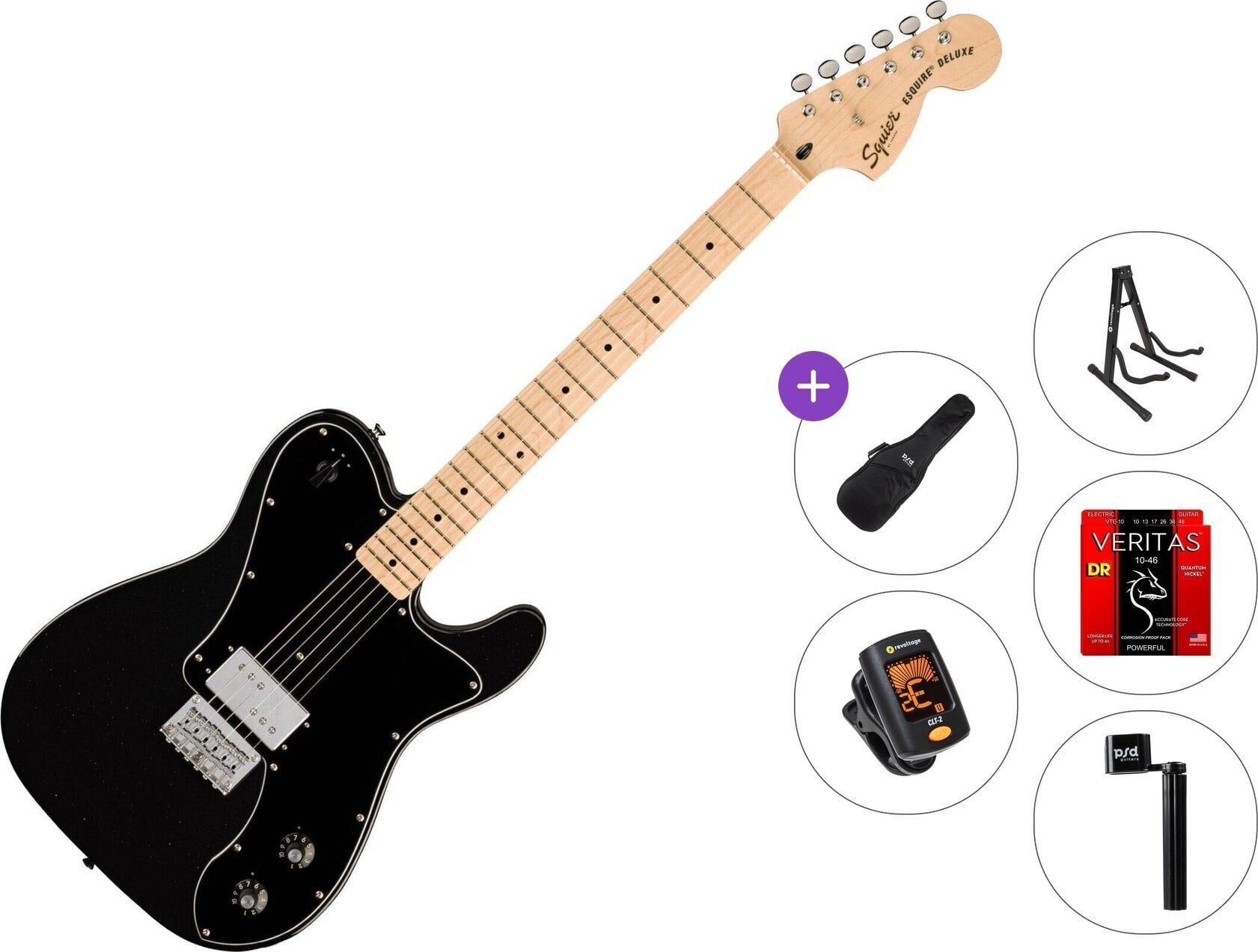Chitarra Elettrica Fender Squier Paranormal Esquire Deluxe Standard SET Metallic Black Chitarra Elettrica