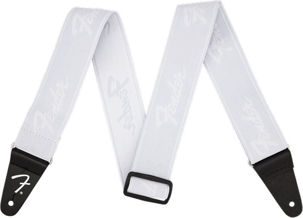 Tekstylne gitarowe pasy Fender Weighless Strap Running Logo White