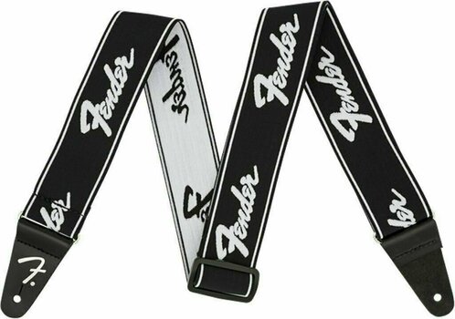 Tekstylne gitarowe pasy Fender Weighless Strap Running Logo Black and White - 1