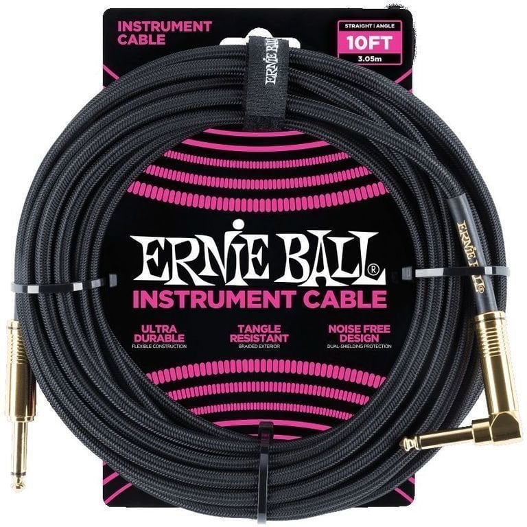 Câble pour instrument Ernie Ball P06081-EB Noir 3 m Droit - Angle