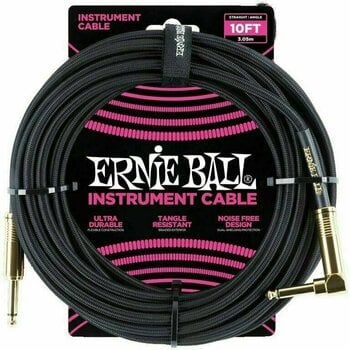 Инструментален кабел Ernie Ball P06081-EB Черeн 3 m Директен - Ъглов - 1