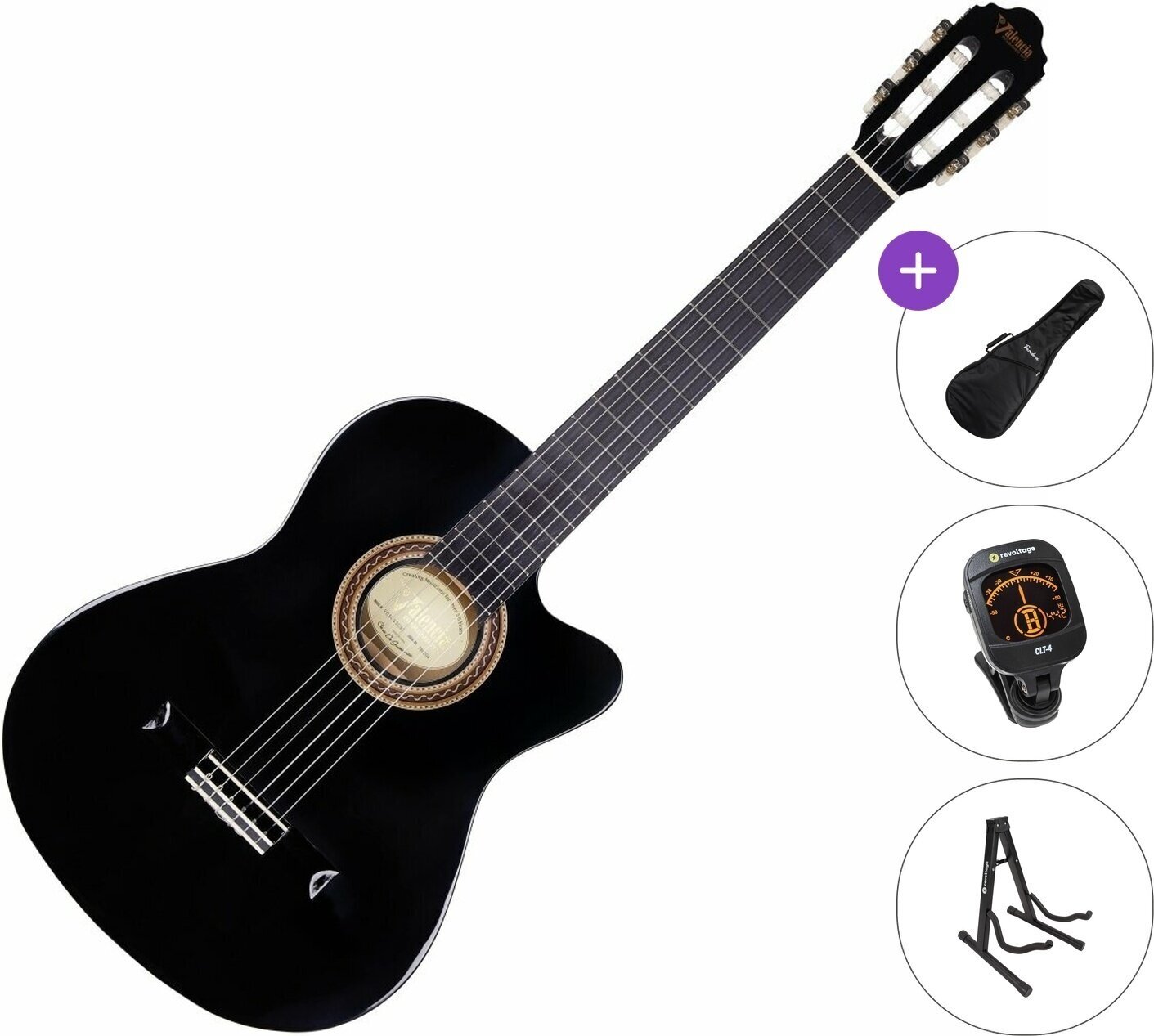 Klasikinė gitara Valencia VC104TC Standard SET 4/4 Black Klasikinė gitara