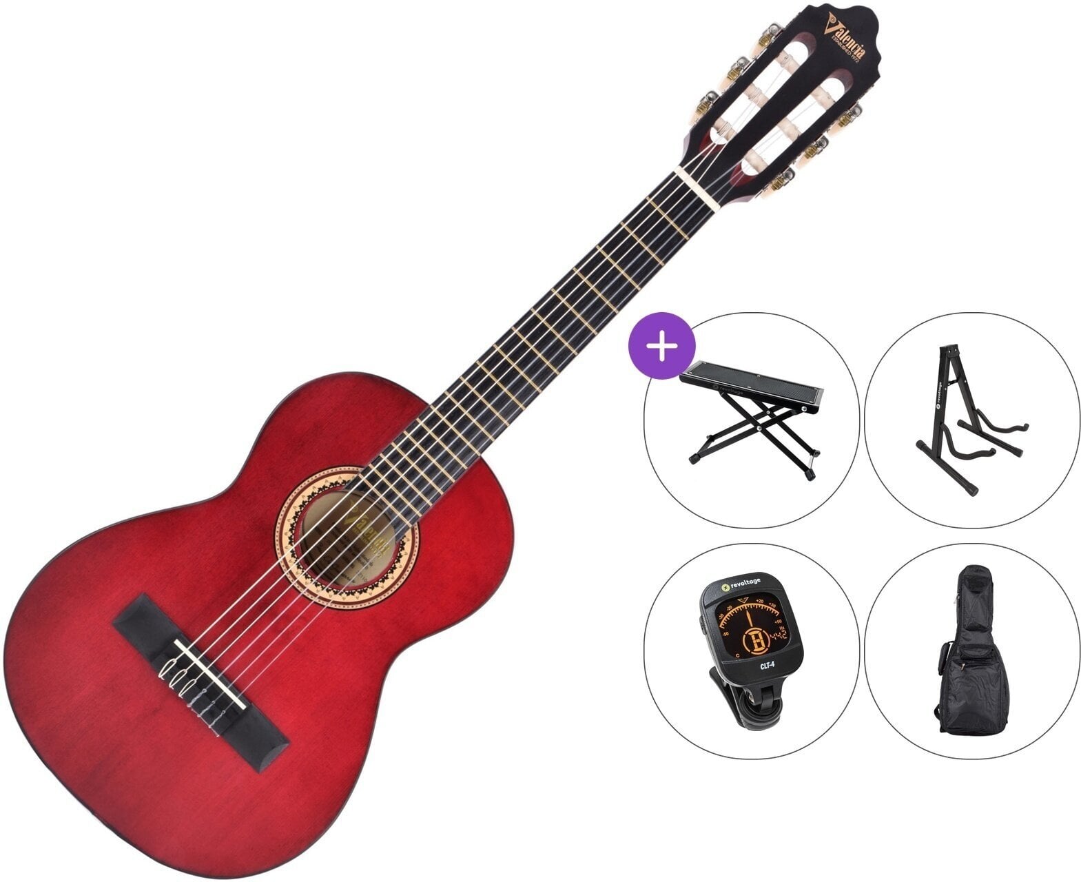 1/4 Konzertgitarre für Kinder Valencia VC201 Premium SET Trans Wine Red 1/4 Konzertgitarre für Kinder