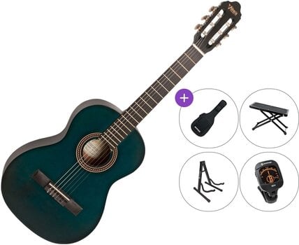 Guitare classique taile 3/4 pour enfant Valencia VC203 Premium SET Transparent Blue Guitare classique taile 3/4 pour enfant - 1