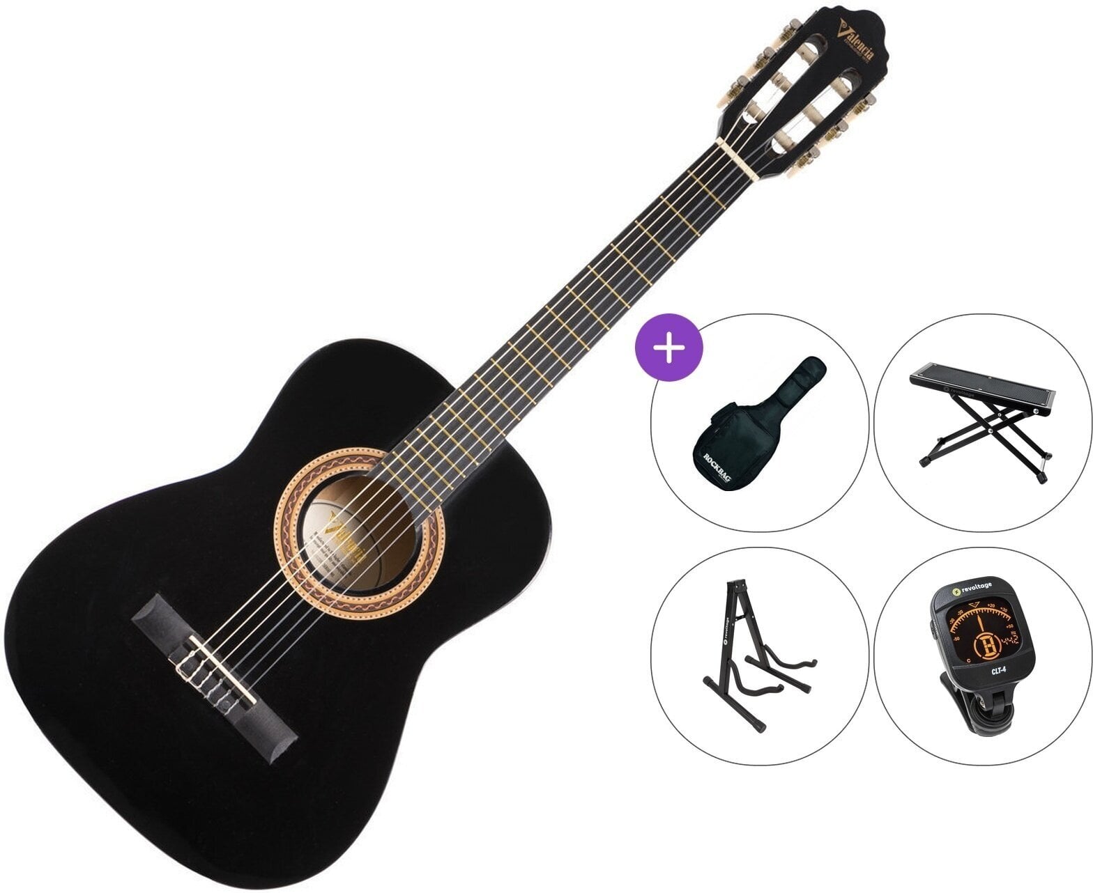 Gitara klasyczna 1/2 dla dzieci Valencia VC102 Premium SET Black Gitara klasyczna 1/2 dla dzieci