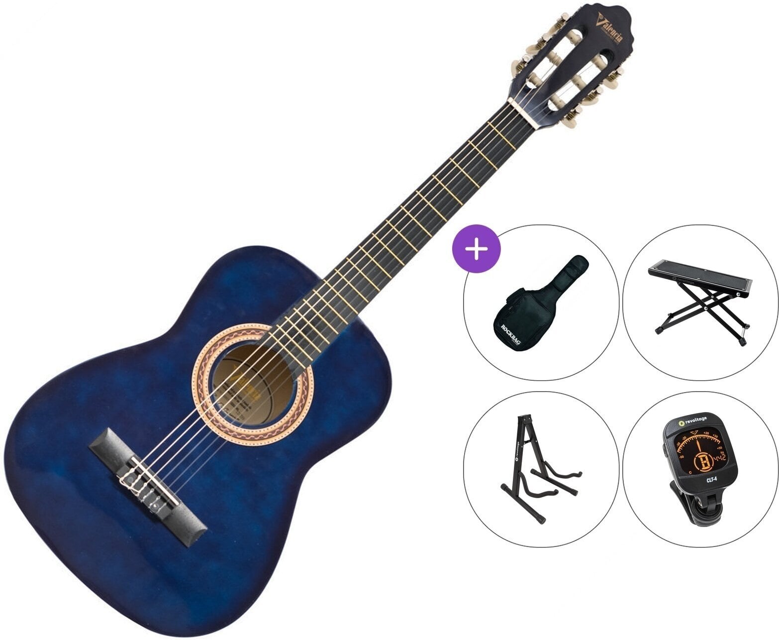 1/2 Konzertgitarre für Kinder Valencia VC102 Premium SET Blue Sunburst 1/2 Konzertgitarre für Kinder