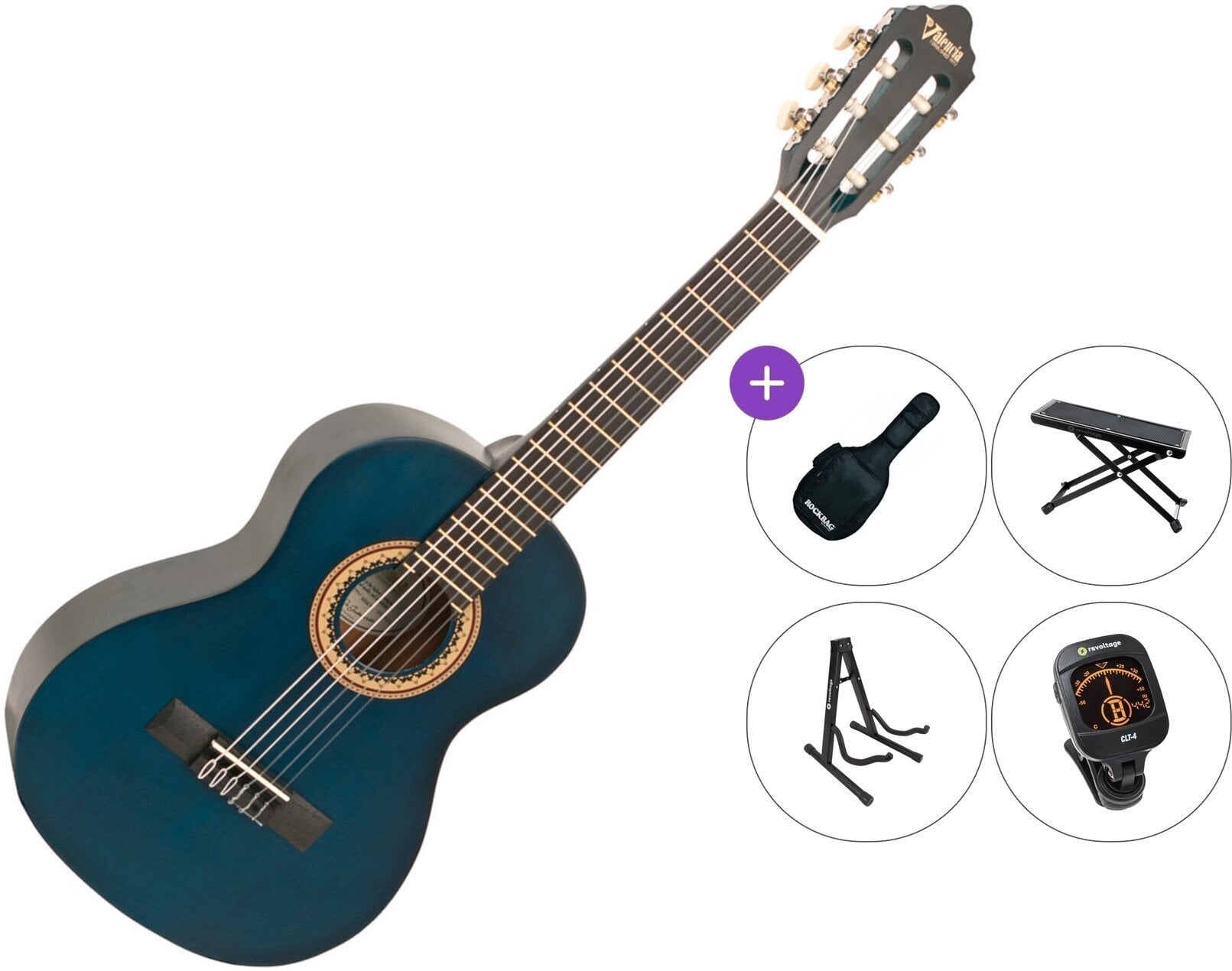 1/2 klasična gitara za djecu Valencia VC202 Premium SET Transparent Blue 1/2 klasična gitara za djecu