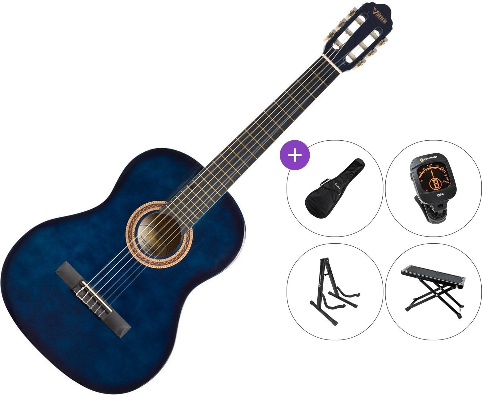 Klasična kitara Valencia VC104 Premium SET 4/4 Blue Sunburst Klasična kitara