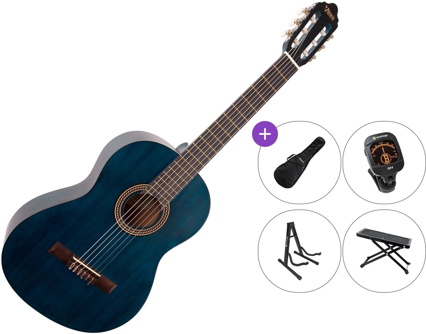 Gitara klasyczna Valencia VC204 Premium SET 4/4 Transparent Blue Gitara klasyczna