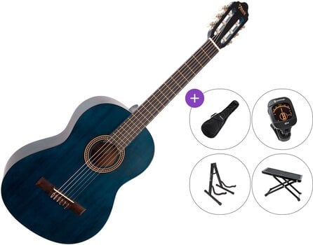 Gitara klasyczna Valencia VC204 Premium SET 4/4 Transparent Blue Gitara klasyczna - 1