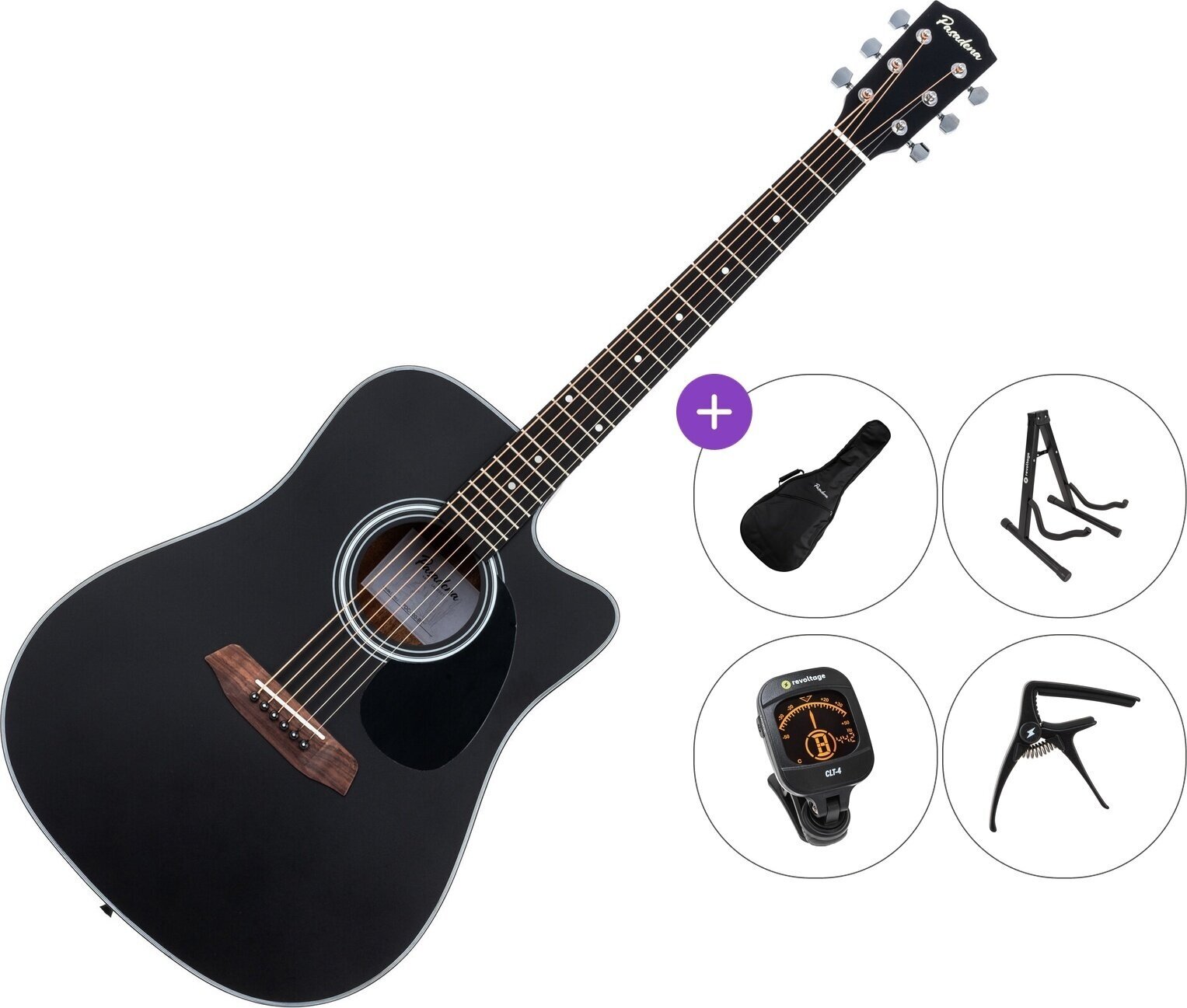 Akustická kytara Pasadena PDC-100 Premium SET Black Akustická kytara