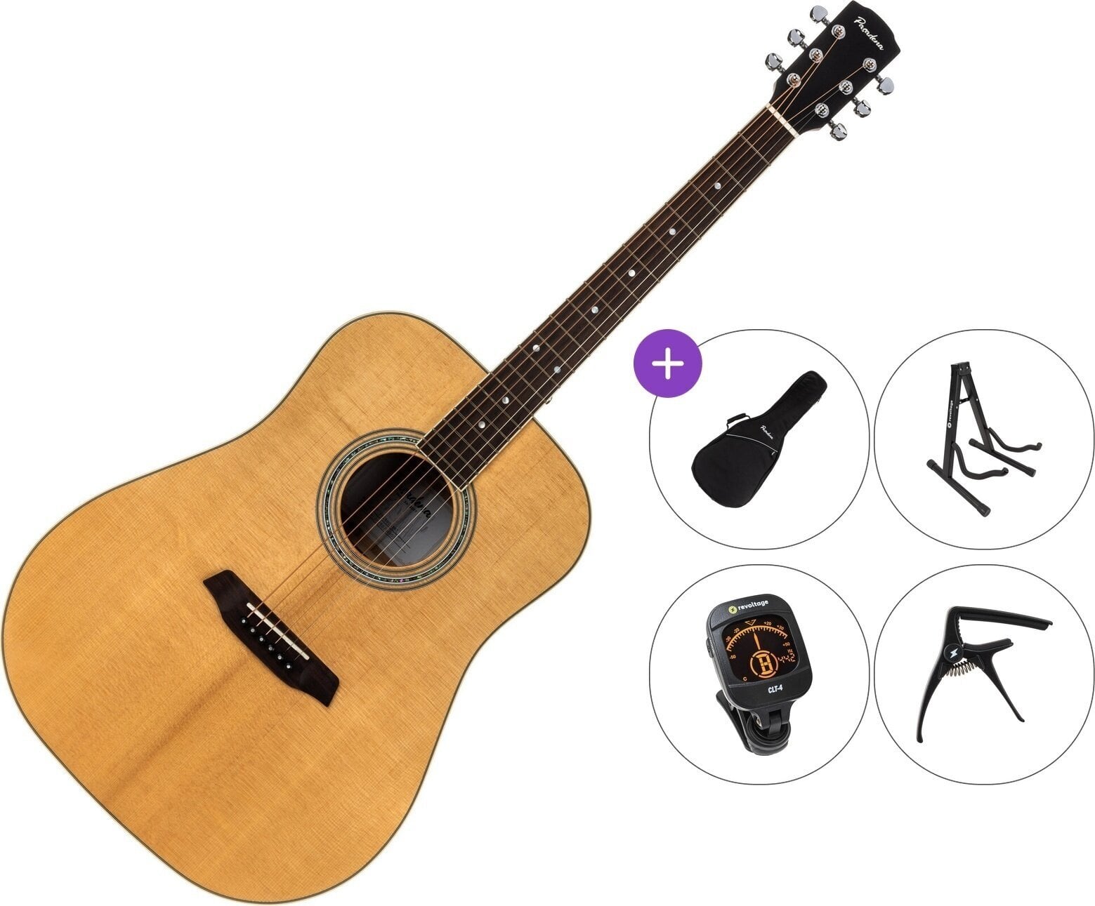 Guitare acoustique Pasadena PD-500 All Solid Premium SET Natural Gloss Guitare acoustique