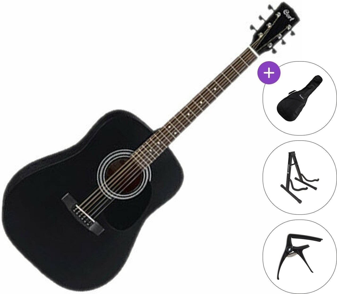 Elektroakustická gitara Dreadnought Cort AD810E Standard SET Black Satin Elektroakustická gitara Dreadnought