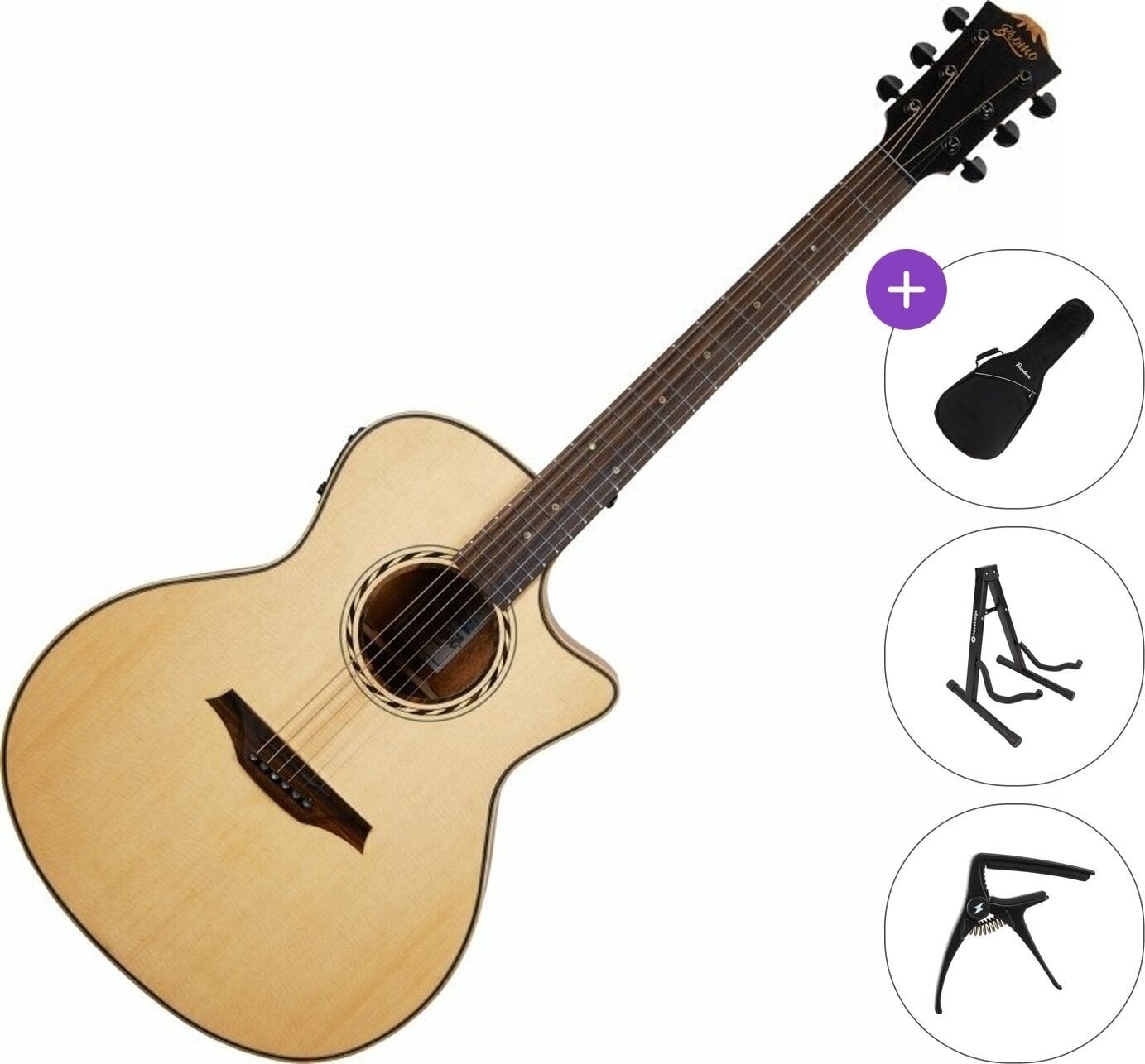 Jumbo Elektro-Akustikgitarren Bromo BAT2CE Standard SET Natural Jumbo Elektro-Akustikgitarren