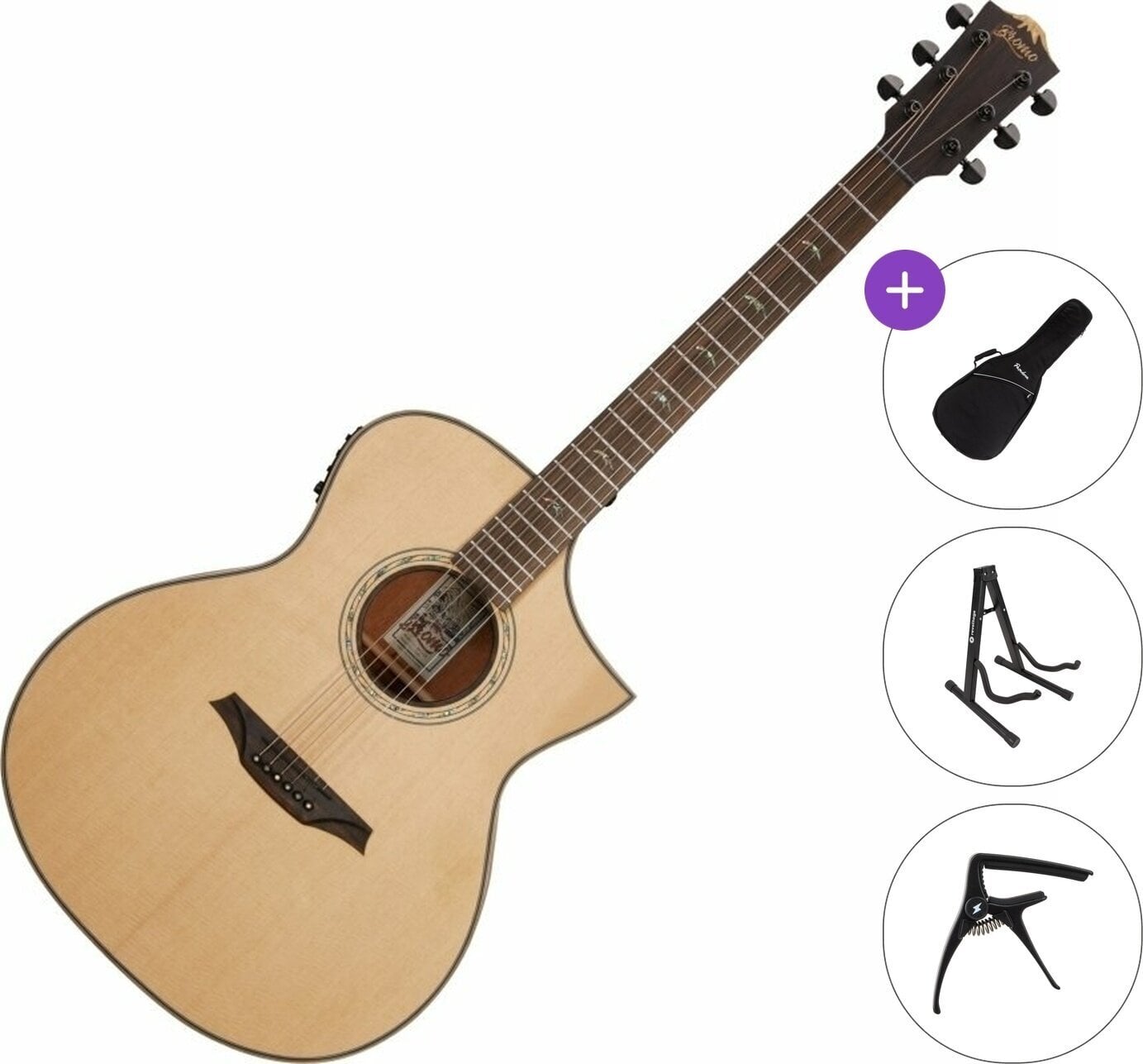 Guitare Jumbo acoustique-électrique Bromo BAT4CE Standard SET Natural Guitare Jumbo acoustique-électrique