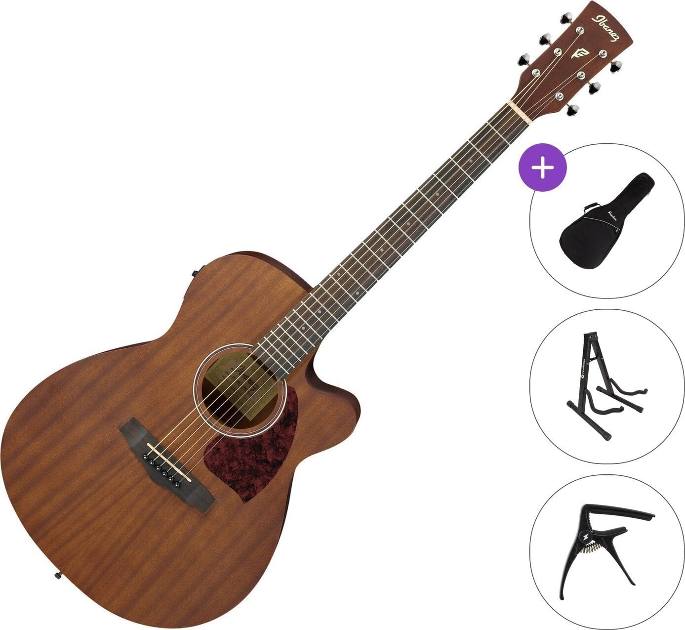 Elektroakustická kytara Jumbo Ibanez PC12MHCE-OPN Standard SET Open Pore Natural Elektroakustická kytara Jumbo