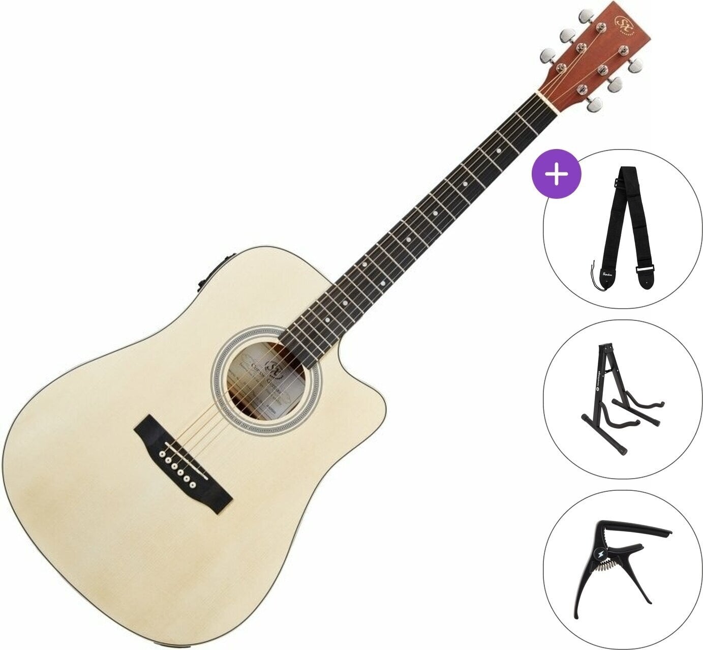guitarra eletroacústica SX SD304TCE Standard SET Natural guitarra eletroacústica