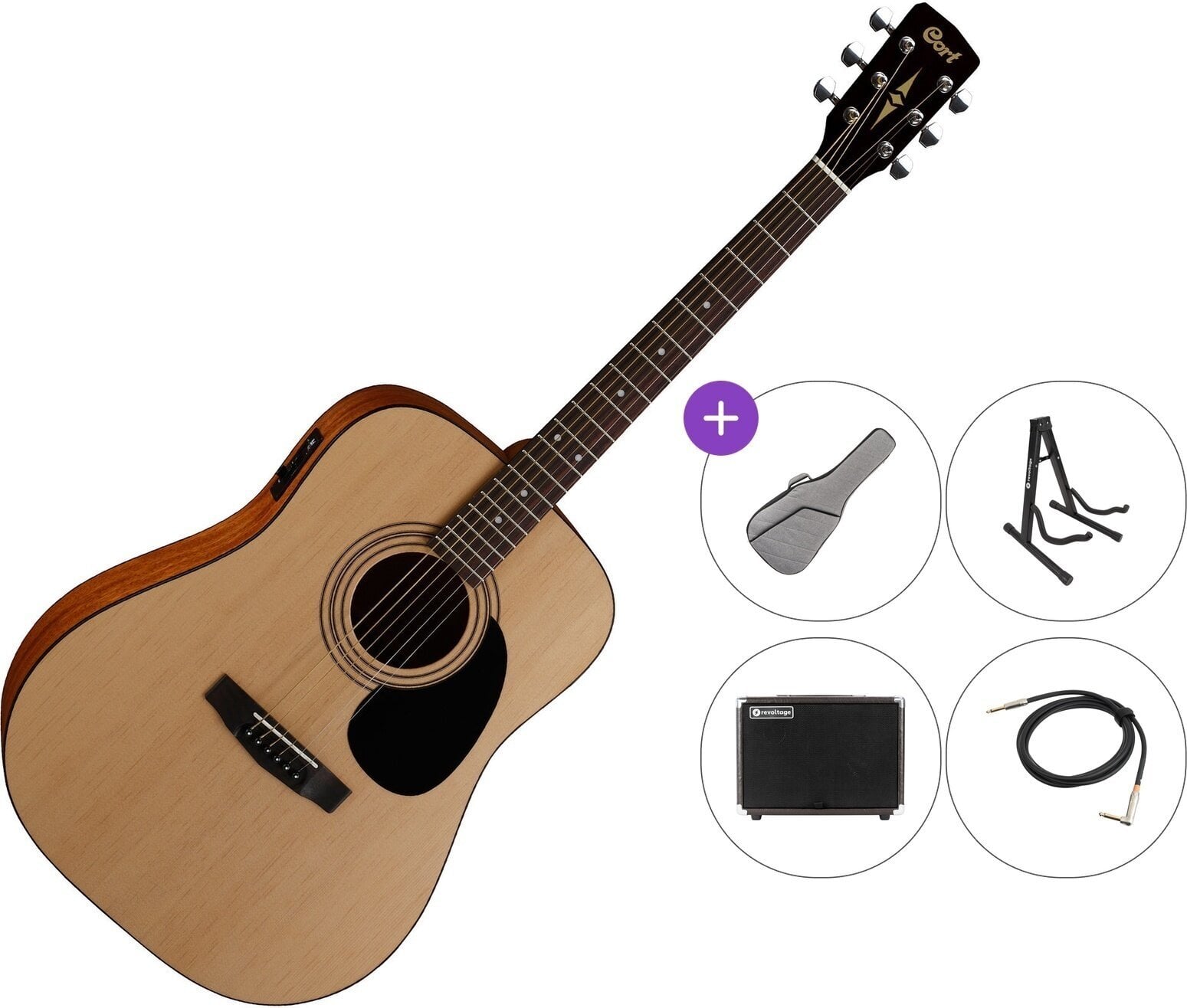 Elektroakustická gitara Dreadnought Cort AD810E Premium SET Open Pore Elektroakustická gitara Dreadnought