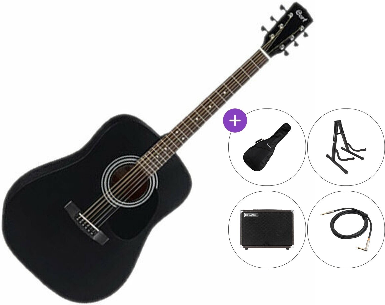 elektroakustiskā ģitāra Cort AD810E Premium SET Black Satin elektroakustiskā ģitāra