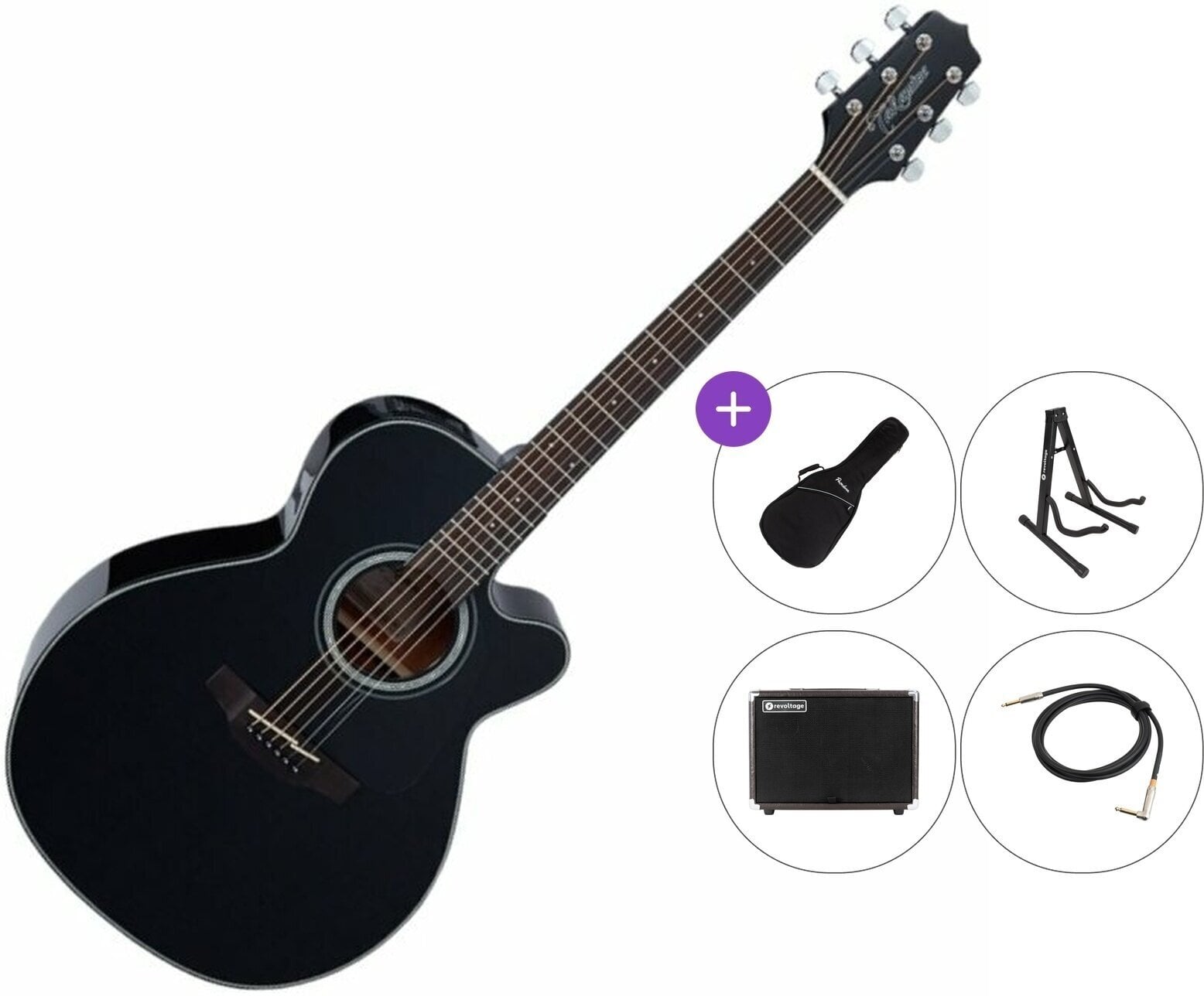 Elektroakustická gitara Jumbo Takamine GN30CE Premium SET Black Elektroakustická gitara Jumbo