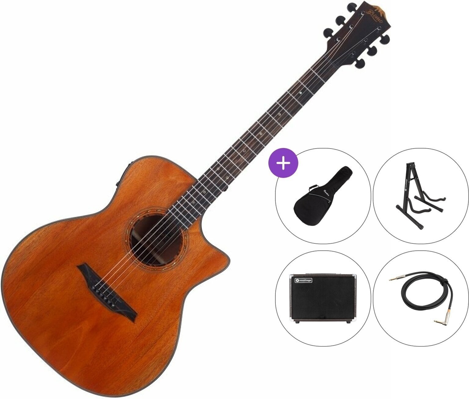 elektroakustisk gitarr Bromo BAT2MCE Premium SET Natural elektroakustisk gitarr