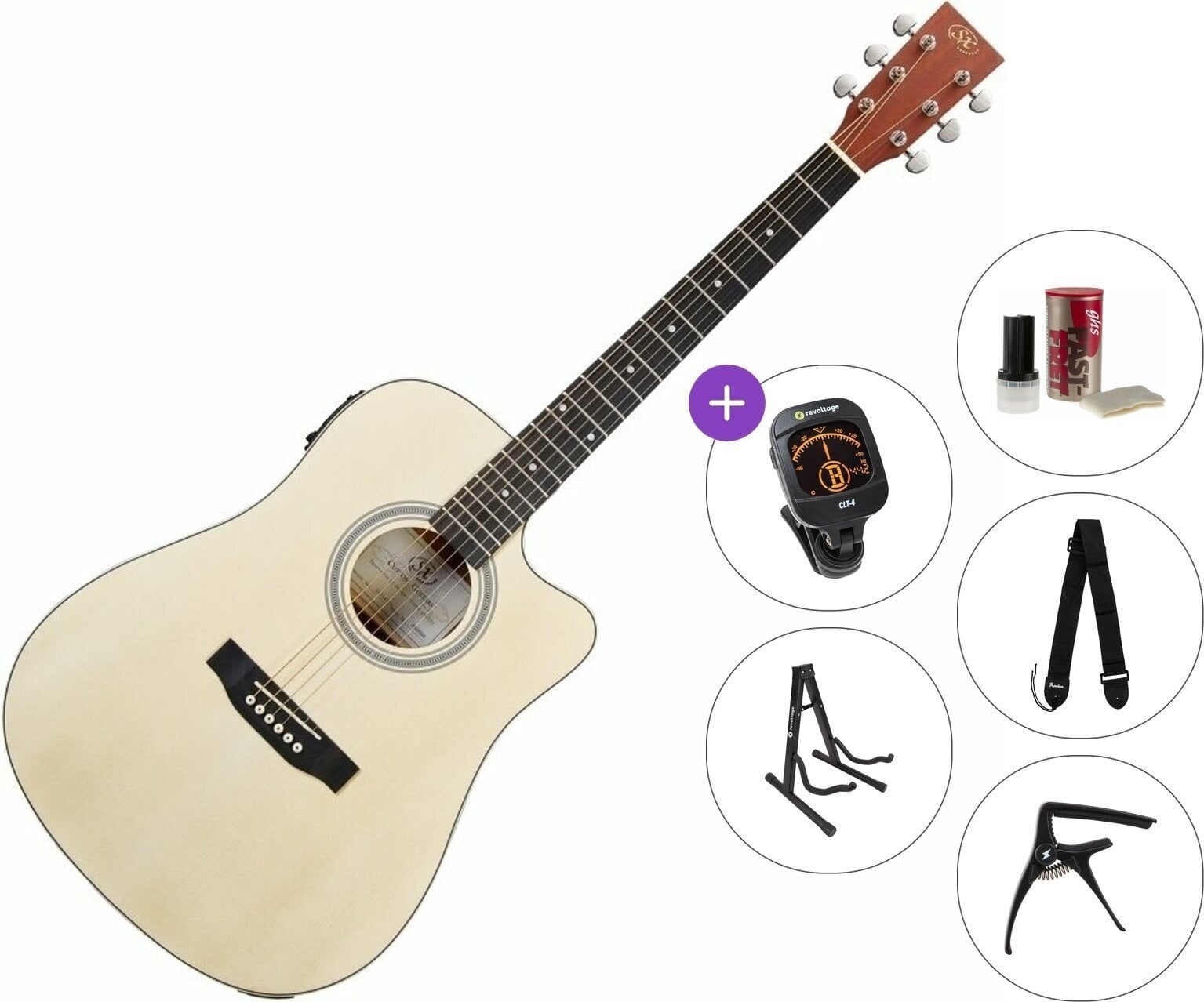 elektroakustisk guitar SX SD304TCE Premium SET Natural elektroakustisk guitar