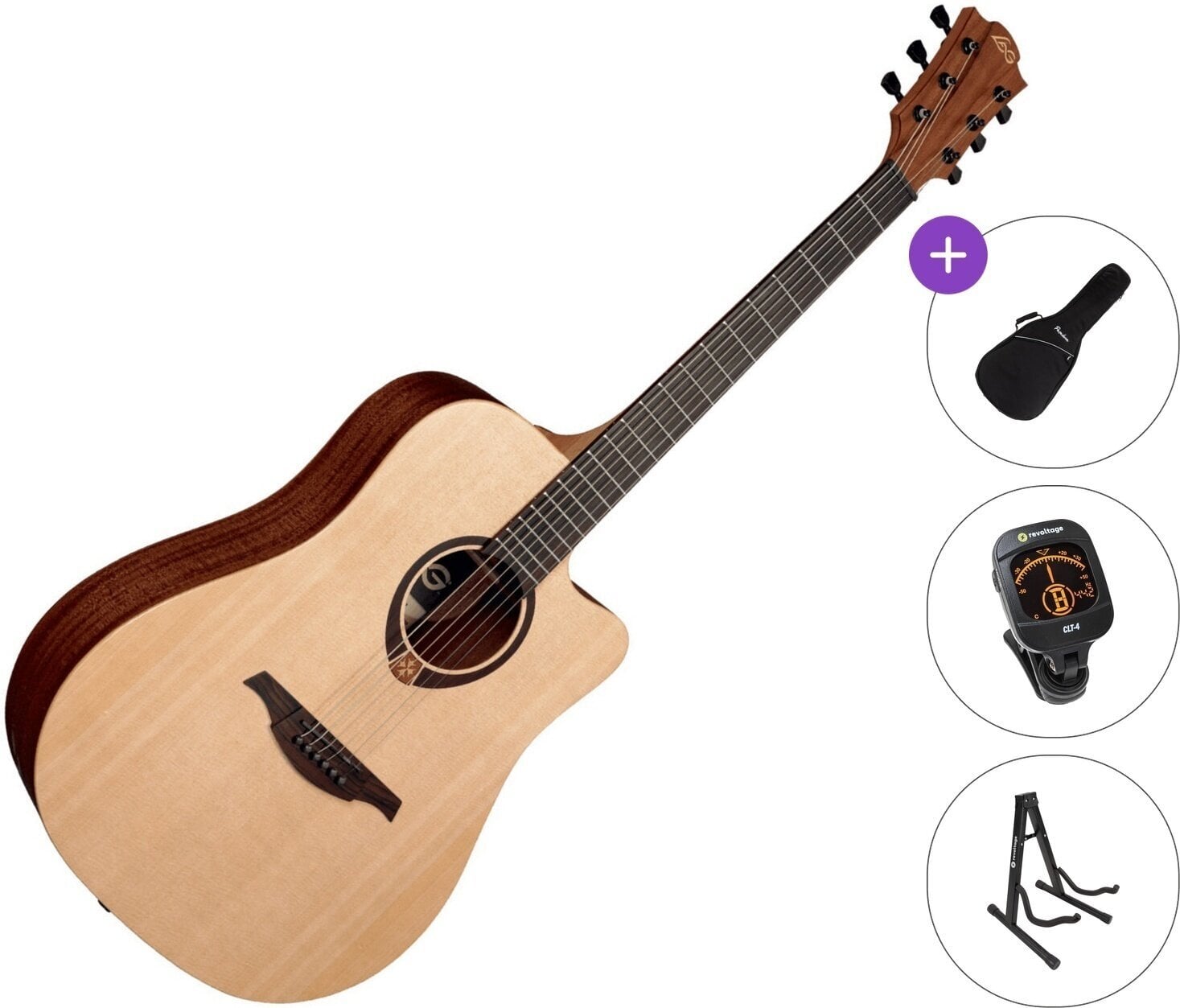 Gitara akustyczna LAG T70DC DELUXE Standard SET Natural Satin Gitara akustyczna
