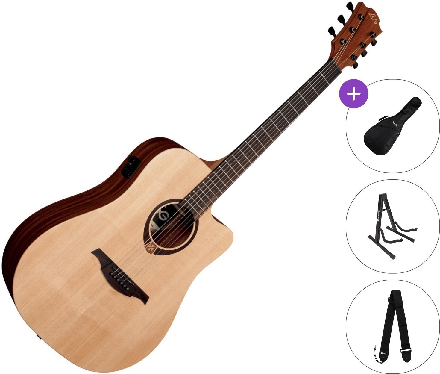 Elektroakustična dreadnought LAG T70DCE deluxe Standard SET Natural Satin Elektroakustična dreadnought