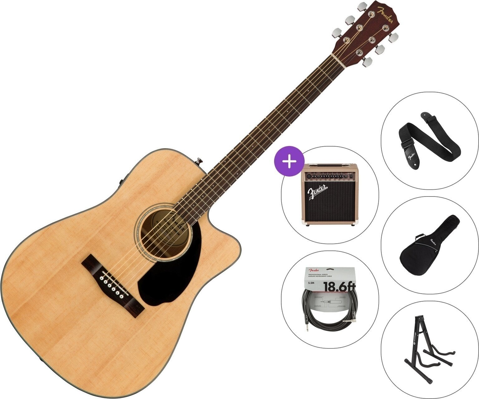 Elektroakusztikus gitár Fender CD-60SCE Dreadnought WN Deluxe Premium SET Natural Elektroakusztikus gitár