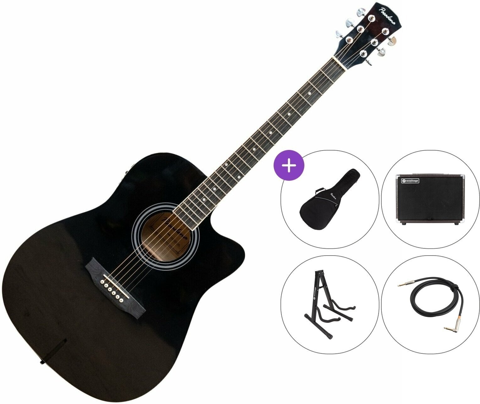 electro-acoustic guitar Pasadena SG028CE Premium SET Black electro-acoustic guitar